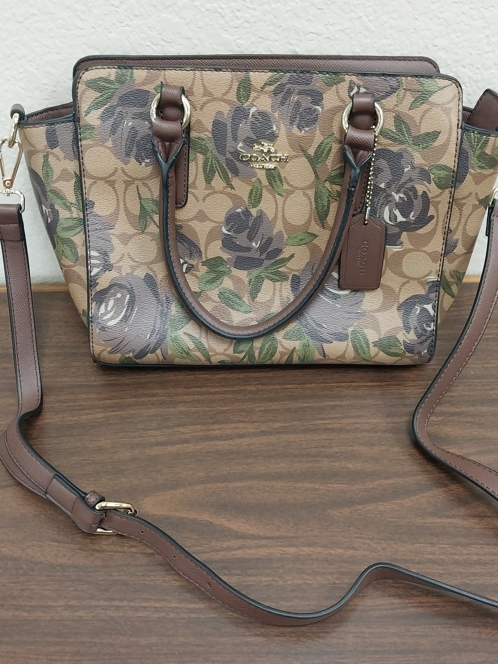 COACH Signature Floral Mini Satchel in Brown